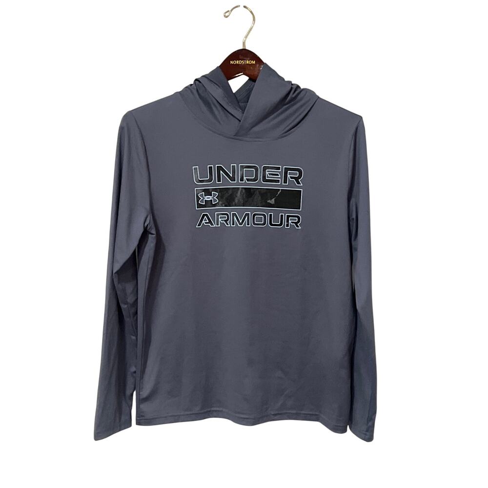 Under Armour, Kids, Gray Hooded Pullover, Size Y-Large, NB73